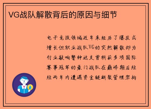 VG战队解散背后的原因与细节