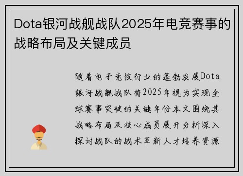 Dota银河战舰战队2025年电竞赛事的战略布局及关键成员