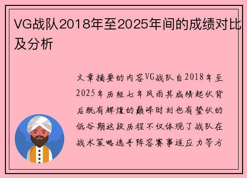 VG战队2018年至2025年间的成绩对比及分析